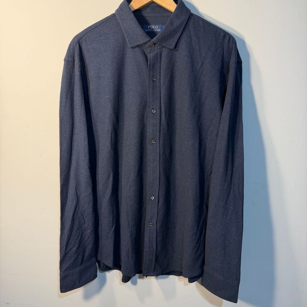 Vintage Y2K Polo Ralph Lauren Thermal Knit Button Shirt Blue, men’s Sz XXL